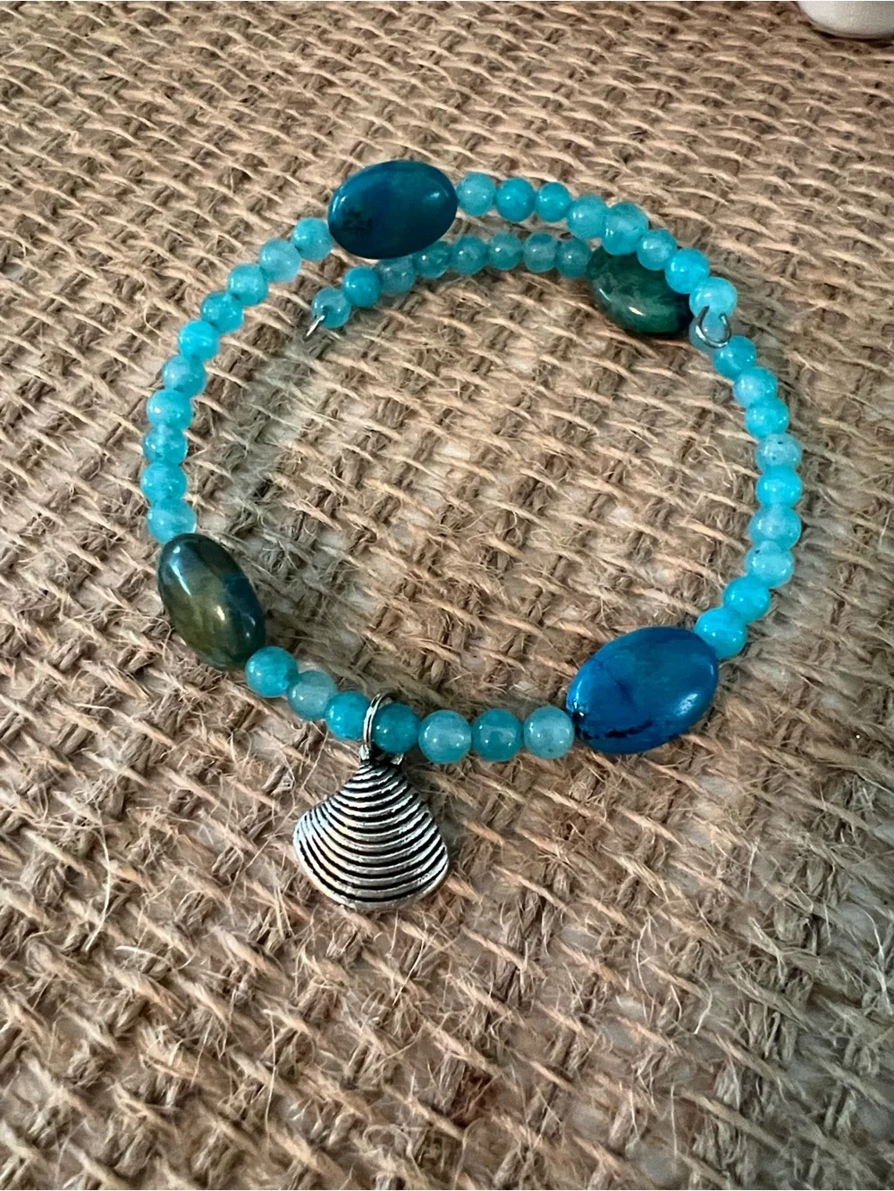 Turquoise Bead memory wire Bracelet and Earrings Set - Women Jewelry